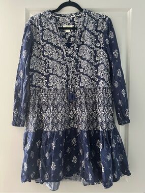 Maeve Anthropologie Navy Floral Tiered Boho Dress Size Small